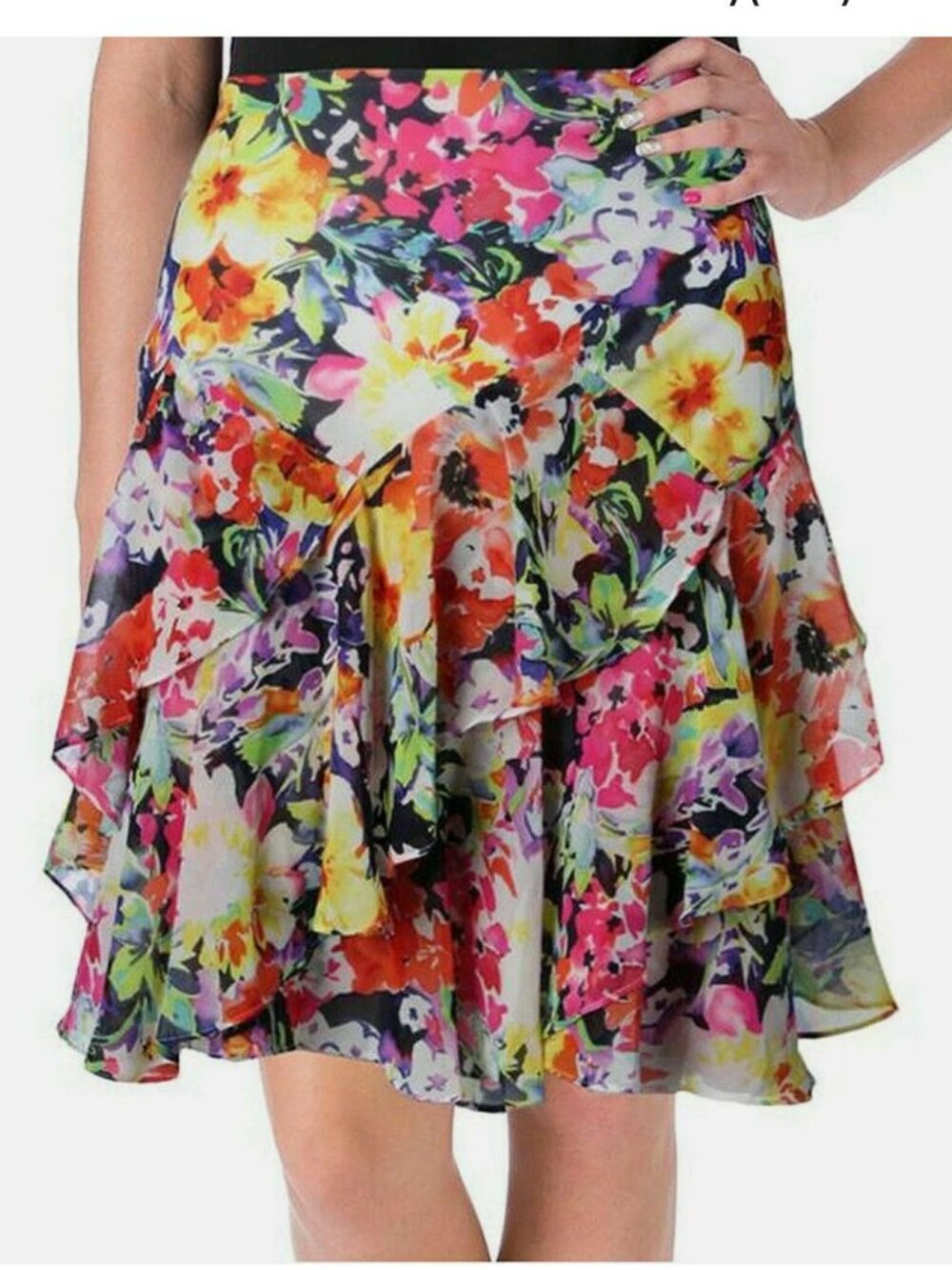 Lauren Ralph Lauren Floral Georgette Tiered Ruffle A-Line Skirt